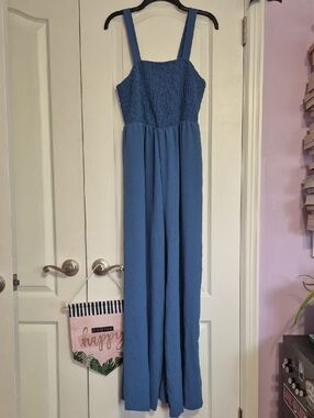 DOKOTOO Blue Wide-Leg Jumpsuit with Smocked Bodice